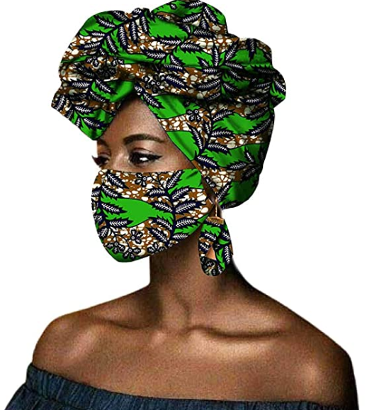 Matching Print Headwraps Earrings Mask